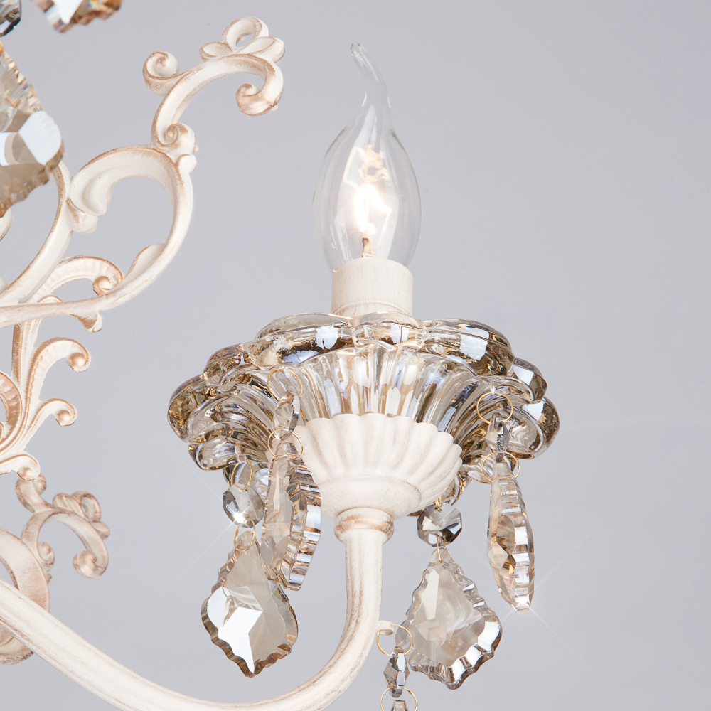 Подвесная люстра 3281/5 белый с золотом / тонированный хрусталь