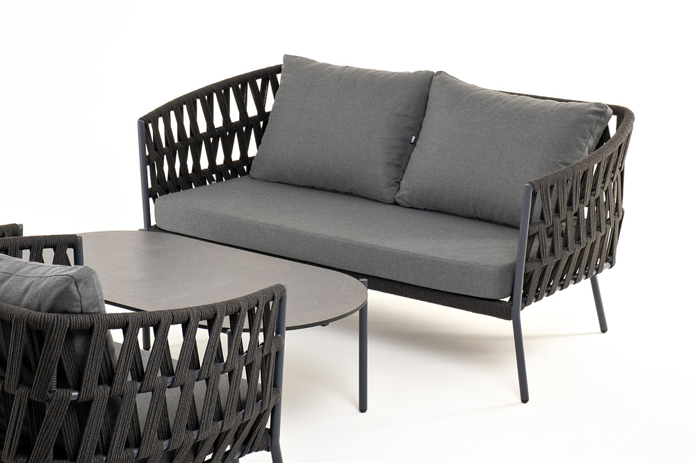 "Диего" лаунж-зона 4-местная плетеная из роупа (веревки), каркас алюминиевый темно-серый, роуп темно-серый