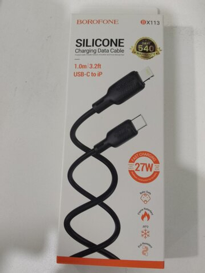 Кабель Type-C - 8 pin Borofone BX113 Lenny, 1.0м, 3.0A, PD27Вт, силикон, черный