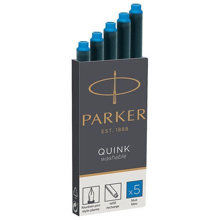 Картриджи чернильные PARKER "Cartridge Quink", КОМПЛЕКТ 5 шт., смываемые чернила, синие, 1950383