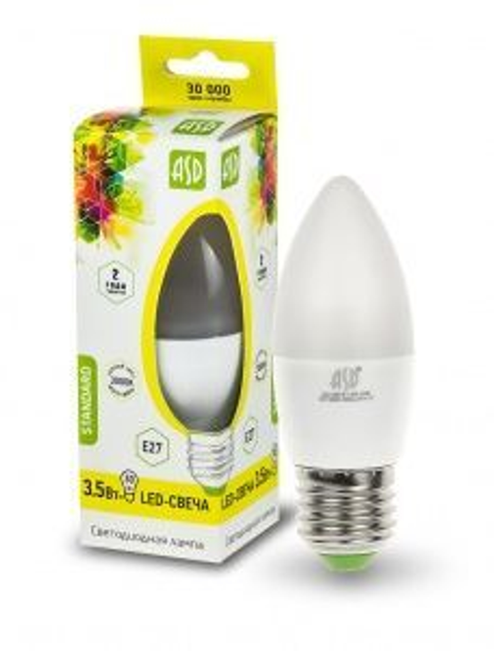 Лампа светодиодная LED-СВЕЧА 3.5Вт 220В Е27 3000К 300Лм ASD РАСПРОДАЖА
