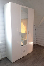 Шкаф для одежды распашной с зеркалом и полками Белый Поры Дерева/Белый Глянец, 130х51х222 см Тиффани RINNER мебельная фабрика