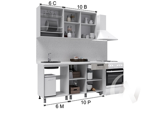 Кухня Грейс 1.6м (корпус белый/дуб канадский; карбон вулкан) 38мм королевский опал