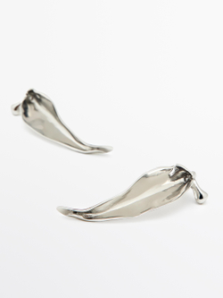 Massimo Dutti Серьги в виде листьев неправильной формы, серебряный