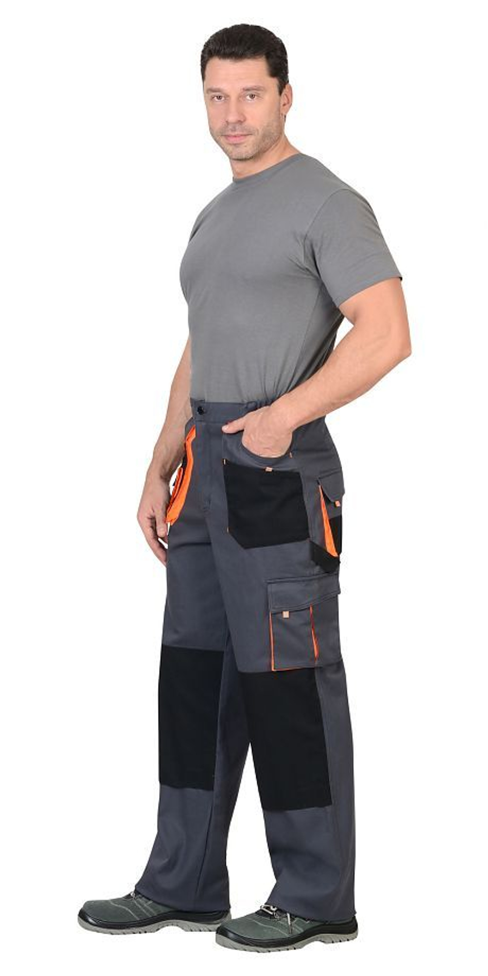 Брюки "Стрейч" темно-серый с оранжевым и черным