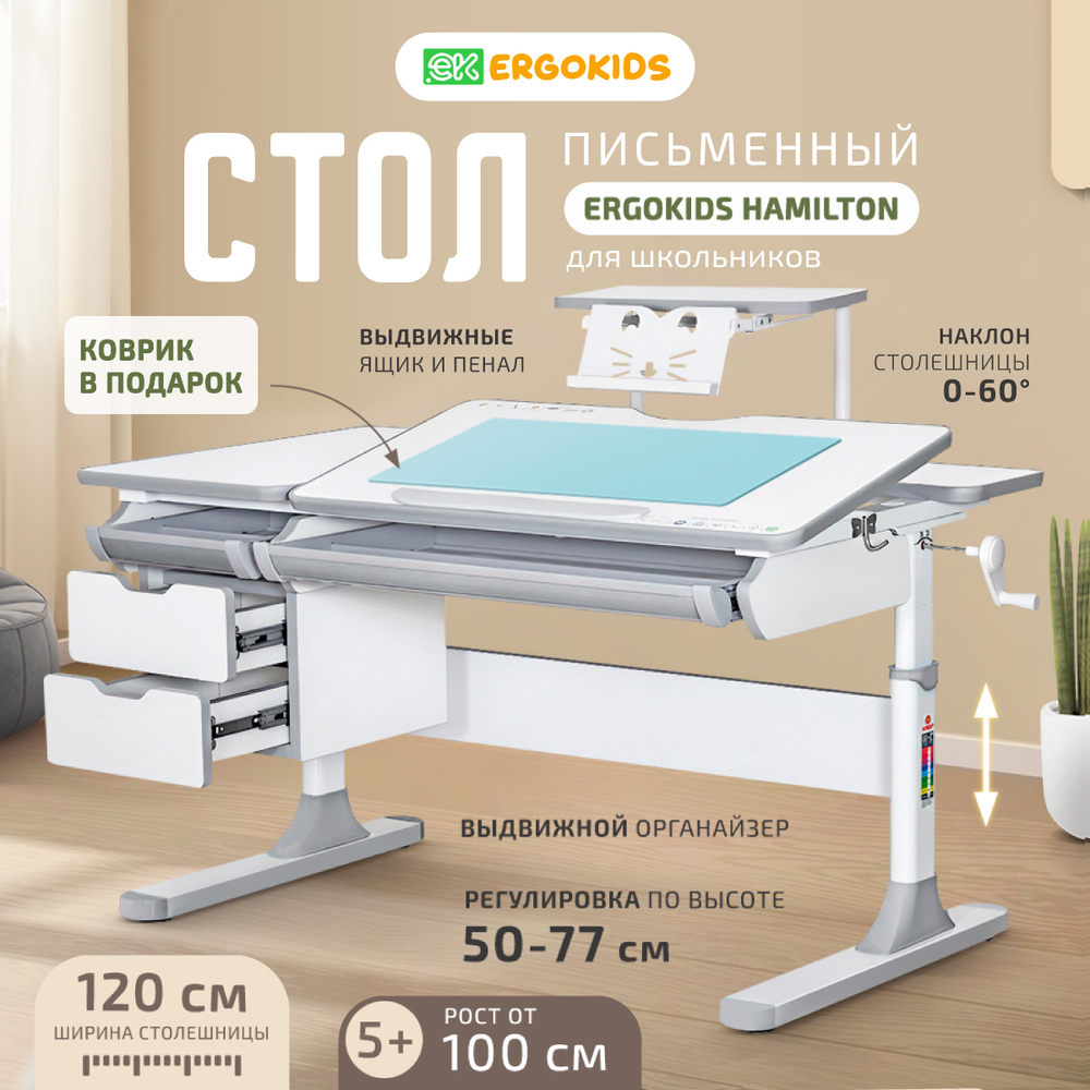 Стол письменный для школьников Ergokids Hamilton BD-680 с полкой S50