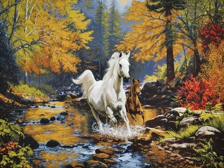 Гобеленовая картина "D. ЖЕРЕБЁНОК НА ПРОГУЛКЕ" в багетной раме, Россия.