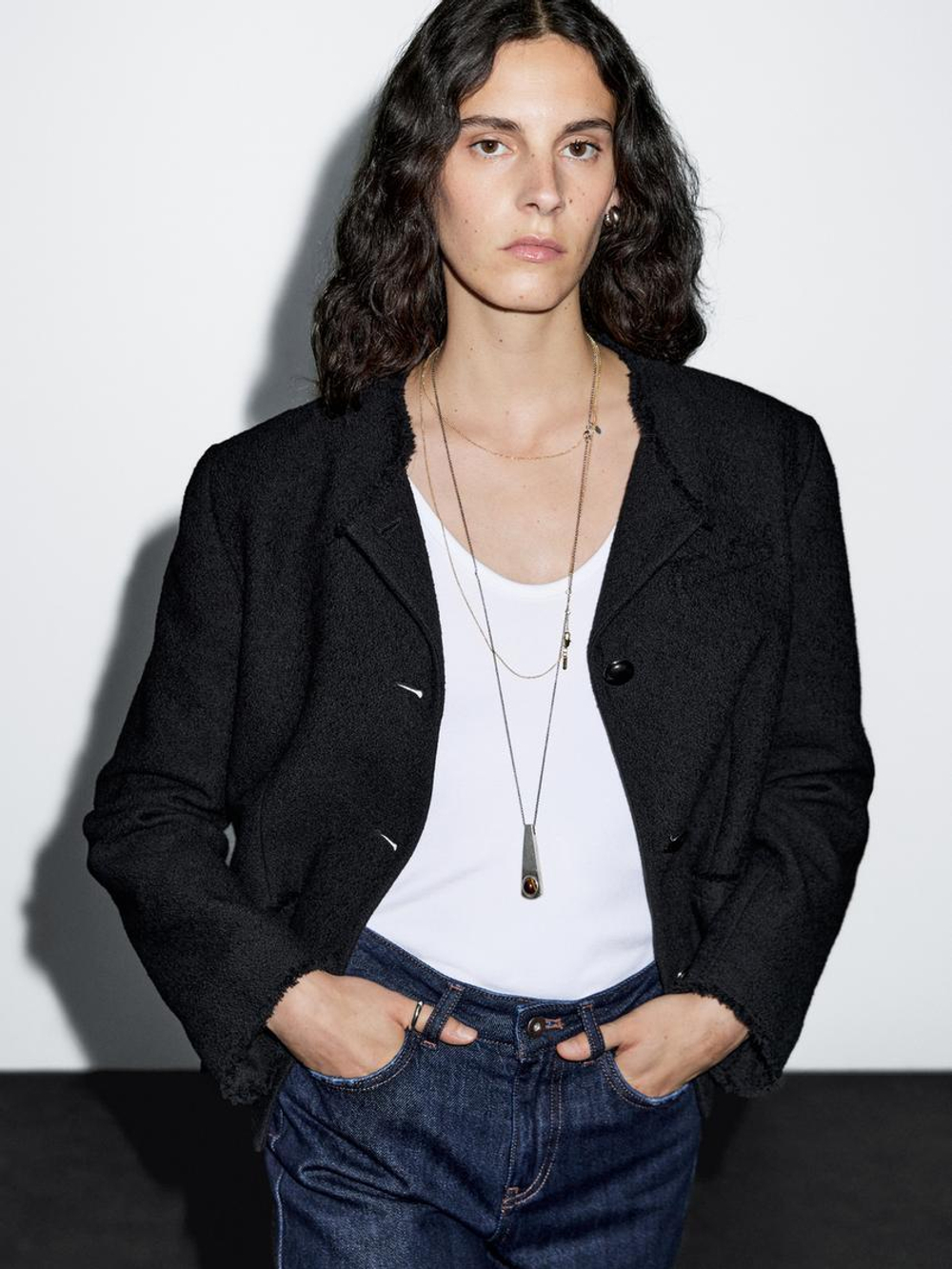 Massimo Dutti Укороченная куртка с пуговицами, черный