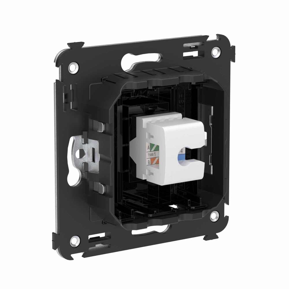 Компьютерная розетка RJ-45 без шторки в стену, кат.6А одинарная, "Avanti", "Черный квадрат"