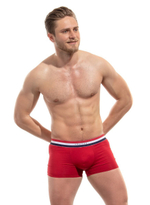 Мужские хлопковые трусы-боксеры с резинкой в полоску (Размер: L) (Цвет: красный)