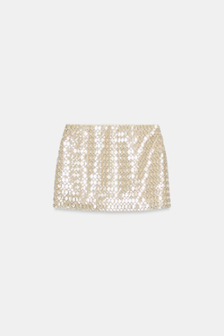 ZARA МИНИ-ЮБКА С БУСИНАМИ, ЭКРЮ