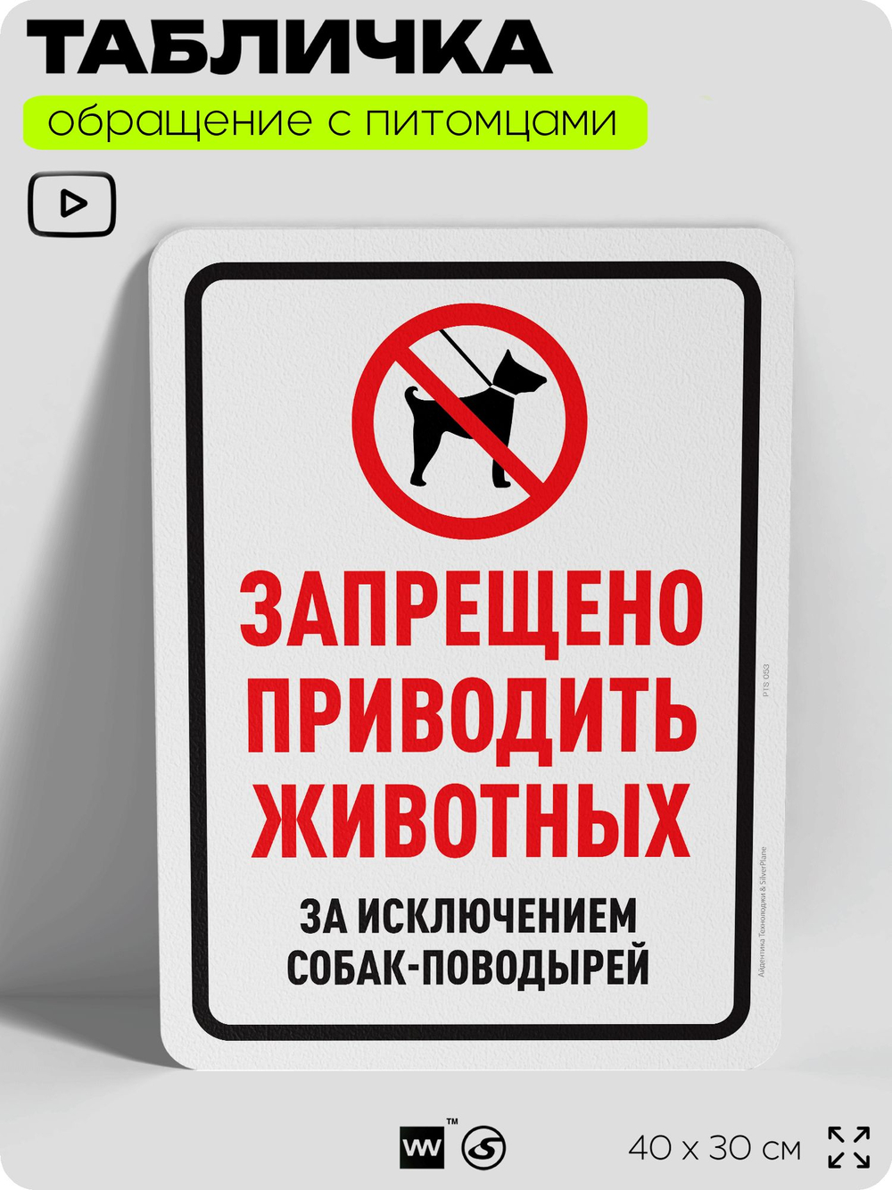 Табличка "Запрещено приводить животных" на дверь и забор, для двора, дома, подъезда, 40х30 см, Silver Plane x Айдентика Технолоджи
