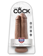 Фаллоимитатор сдвоенный на присоске King Cock 7 Two Cocks One Hole, телесный загорелый (Цвет: коричневый)