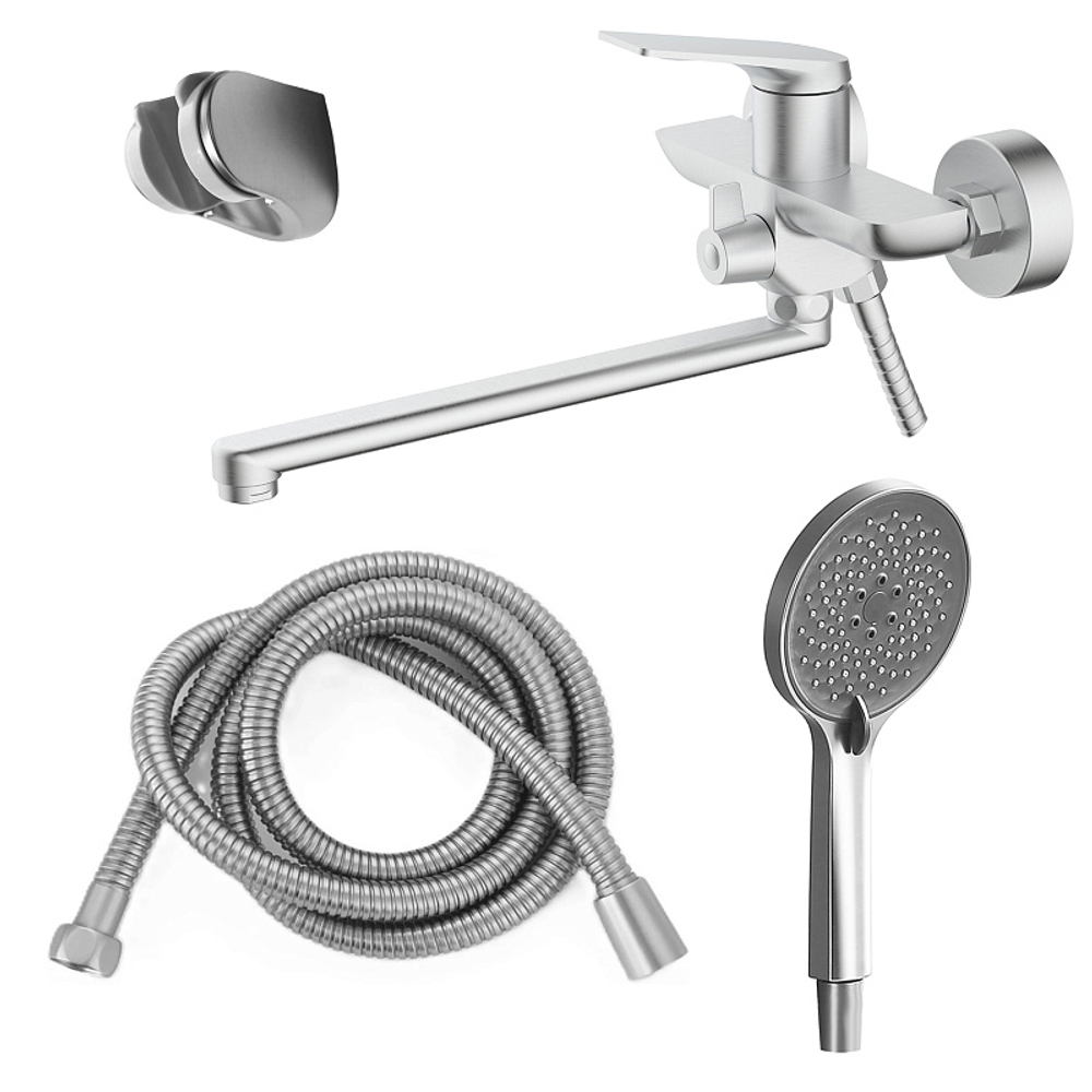 Смеситель для ванны Azario Lursy керамический картридж, длинный излив, с ручным душем, шланг 150 см, сатин (AZ-K1749BN)