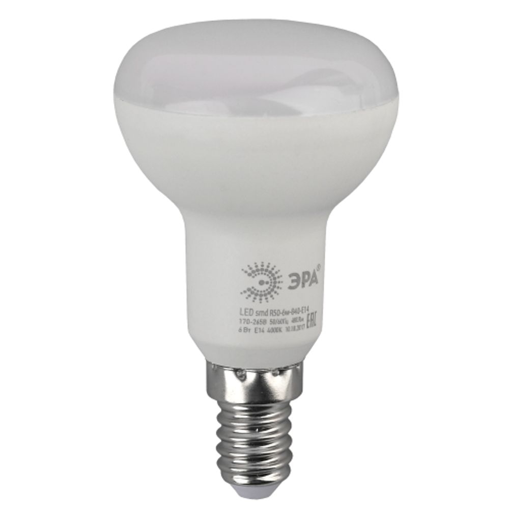 Лампа светодиодная ЭРА STD LED R50-6W-840-E14 6Вт рефлектор нейтральный белый свет Е14 | Лампы cветодиодные Рефлектор (R )