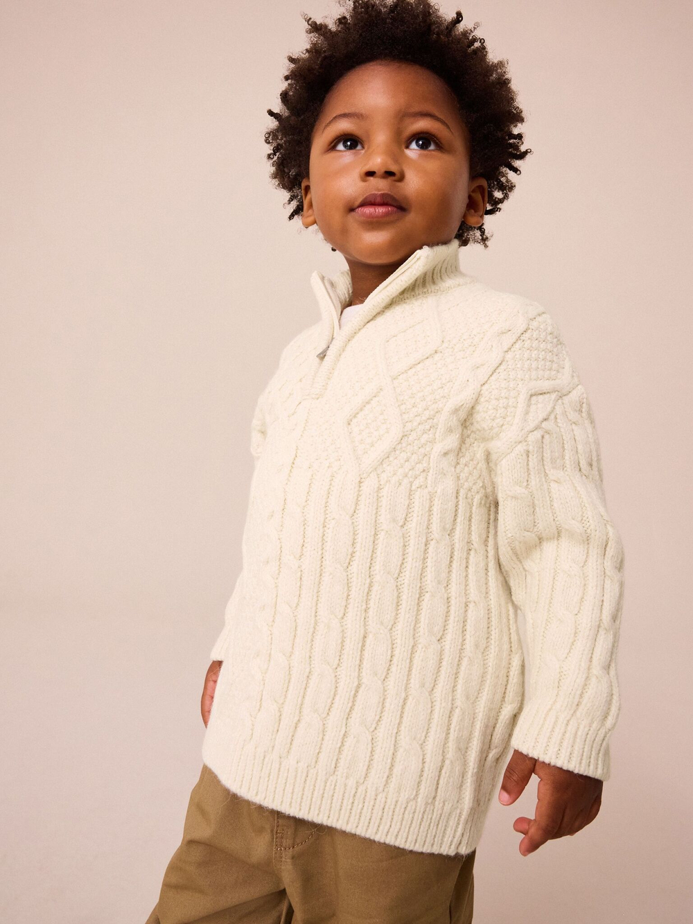 Джемпер с молнией для мальчика Next K82-696, Молочный