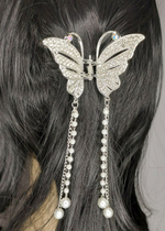 Блестящий краб заколка бабочка для волос. Универсальная.Металлическая. Модерн с  кисточками из страз. Цвет Золото