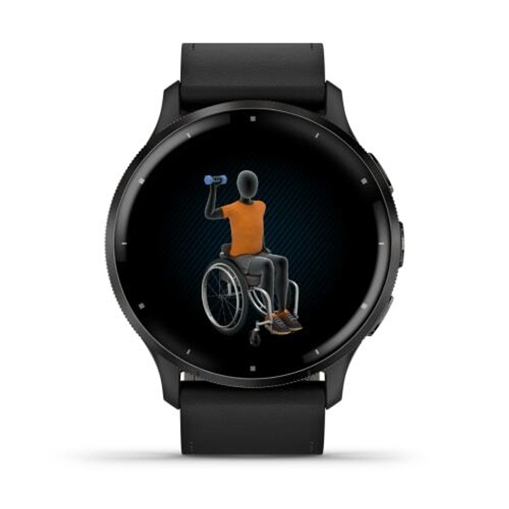 Смарт часы Garmin Venu 3 черные с серым безелем и кожаным ремешком