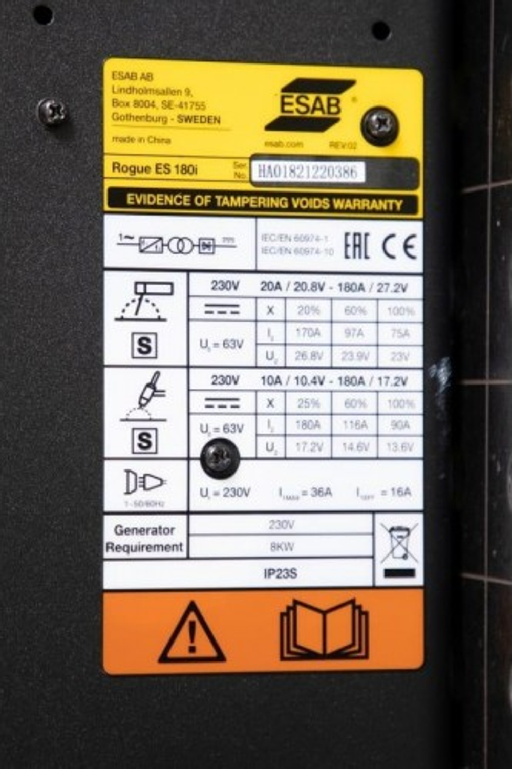 Сварочный инвертор ESAB Rogue ES 180i 0700500077