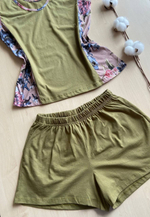 Пижама с шортами КН-058Х/болотный-капучинохризантема