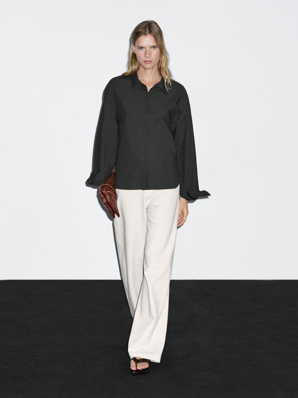 Massimo Dutti Рубашка свободного кроя из 100% хлопкового поплина, серый