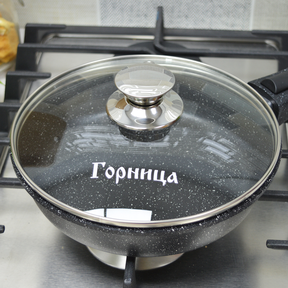 Сковорода 22см высота 5,5см Гранит со съемной ручкой и стеклянной крышкой, с2254аг