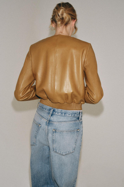 ZARA БОМБЕР ИЗ 100% КОЖИ — ZW COLLECTION, КАРАМЕЛЬНЫЙ