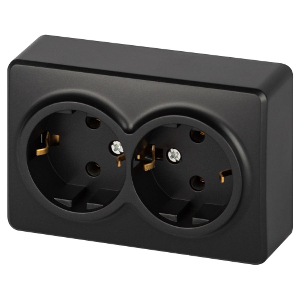 Розетка ЭРА Эксперт 11-2205-05 двойная с заземлением 2х2P+E Schuko IP20 16A-250В ОУ антрацит | Эра Эксперт