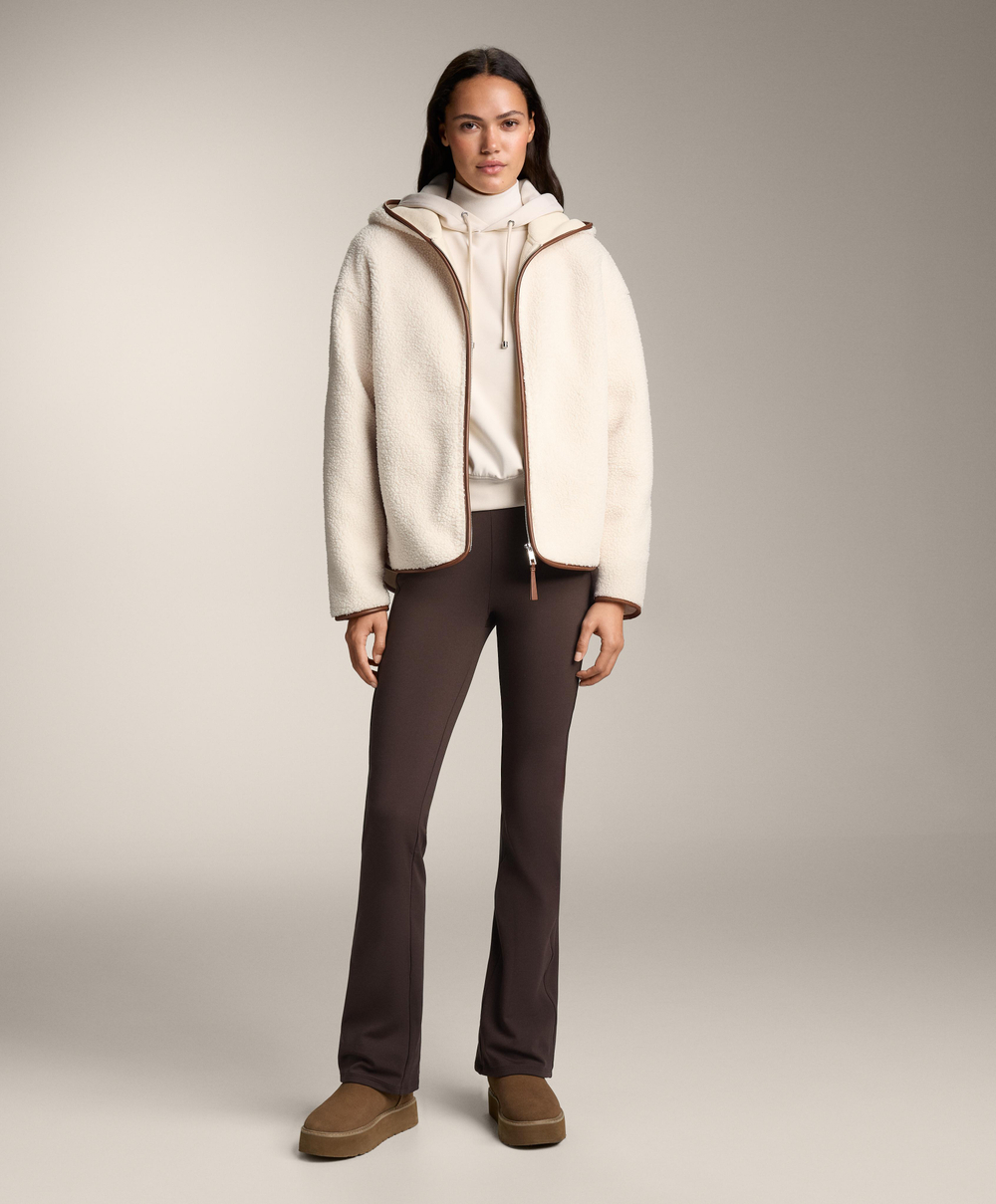 Oysho Куртка из искусственной овчины с капюшоном, экрю