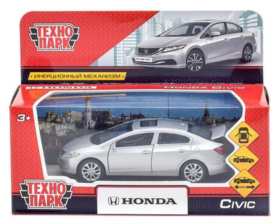Модель ин. мет. "Honda Civic" 12см, открыв. двери, серебряный, коробка CIVIC-SL (Технопарк)