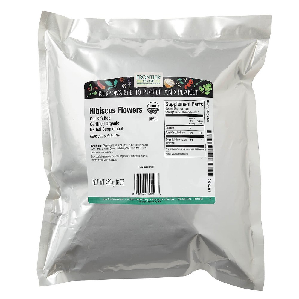 Frontier Co-op, органические нарезанные и просеянные цветки гибискуса, 453 г (16 унций)