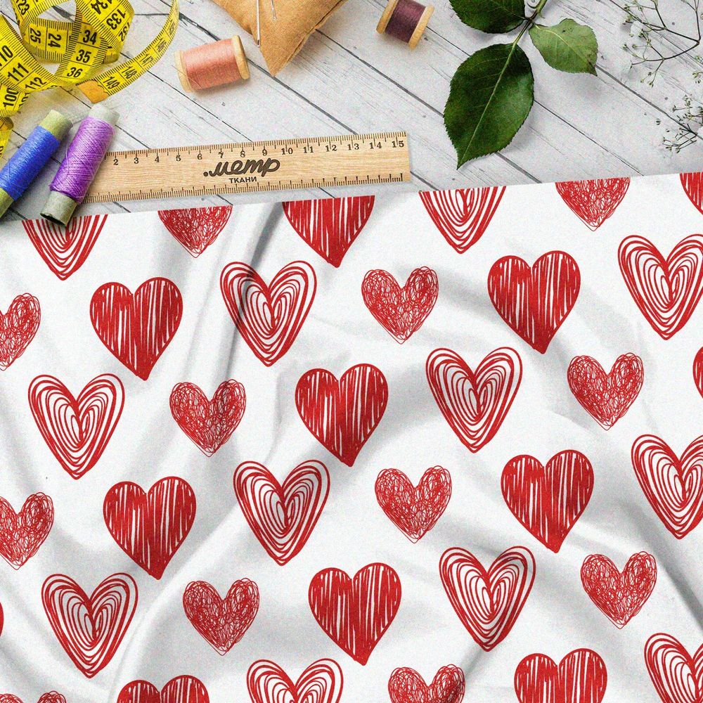 Ткань бязь красные сердечки на белом фоне