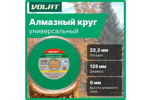 Круг алмазный сплошной по керамике (125х22 мм; мокрая резка) ВОЛАТ 89030-125