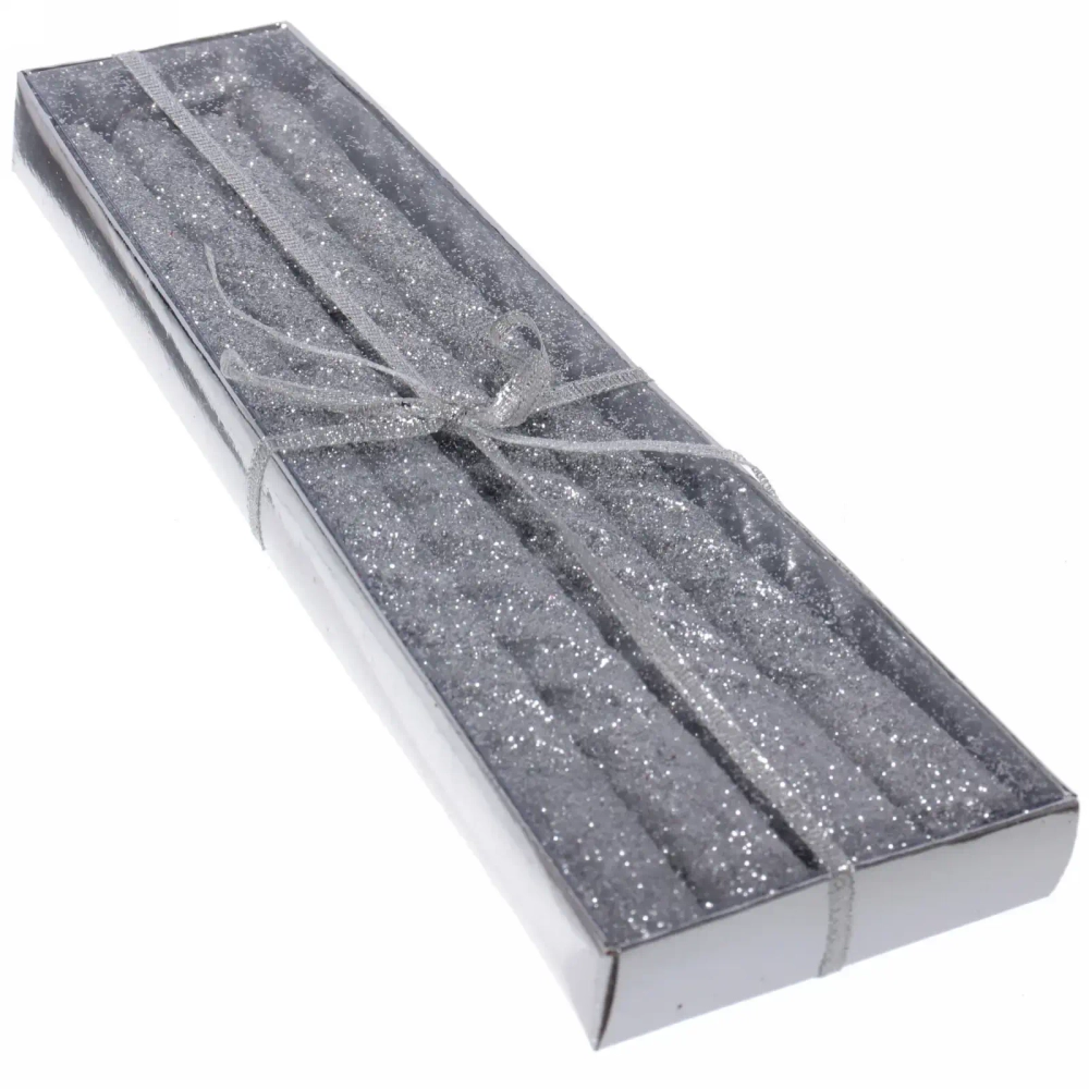 Свечи витые «Звездный блеск» 4шт 20см цвет серебряный, в подарочной коробке