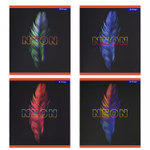 Тетрадь 48л., А5, клетка, Alingar "Пёрышко(NEON)", скрепка, мелованный картон (стандарт), soft touch, блок офсет, 4 дизайна в пленке т/у