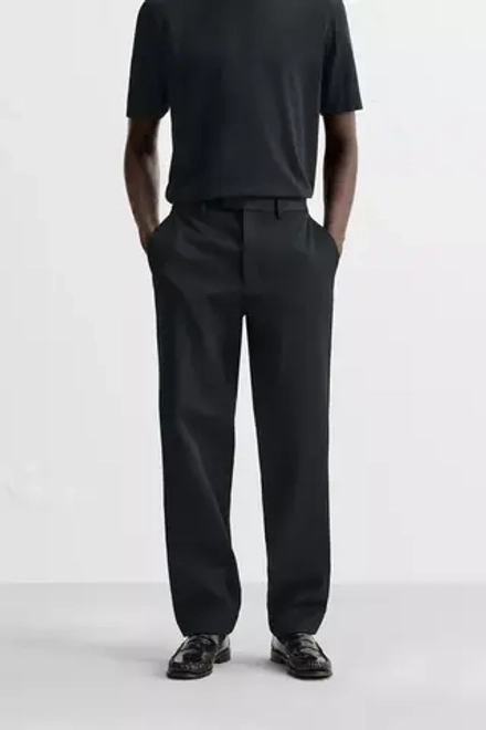ZARA БРЮКИ ИЗ ХЛОПКА И ШЕРСТИ, МОРСКОЙ СИНИЙ