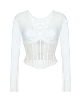 Блуза корсетного типа из сетки и крепа с длинными рукавами