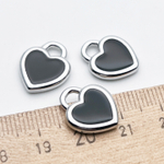 Подвеска Сердце, цвет серебро (родий)+черный, размер 15*13 мм, цена за 1 шт