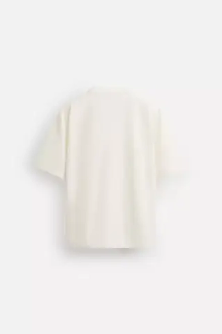 ZARA ФУТБОЛКА BOXY FIT HEAVYWEIGHT, ЖЕЛТОВАТО-БЕЛЫЙ