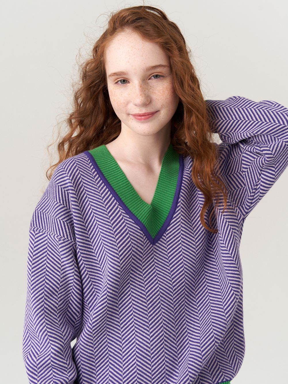 Джемпер для девочки AT954 сиренево-зеленый