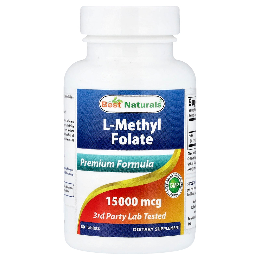 Best Naturals, L-метилфолат, 60 таблеток (25 000 мкг в 1 таблетке)
