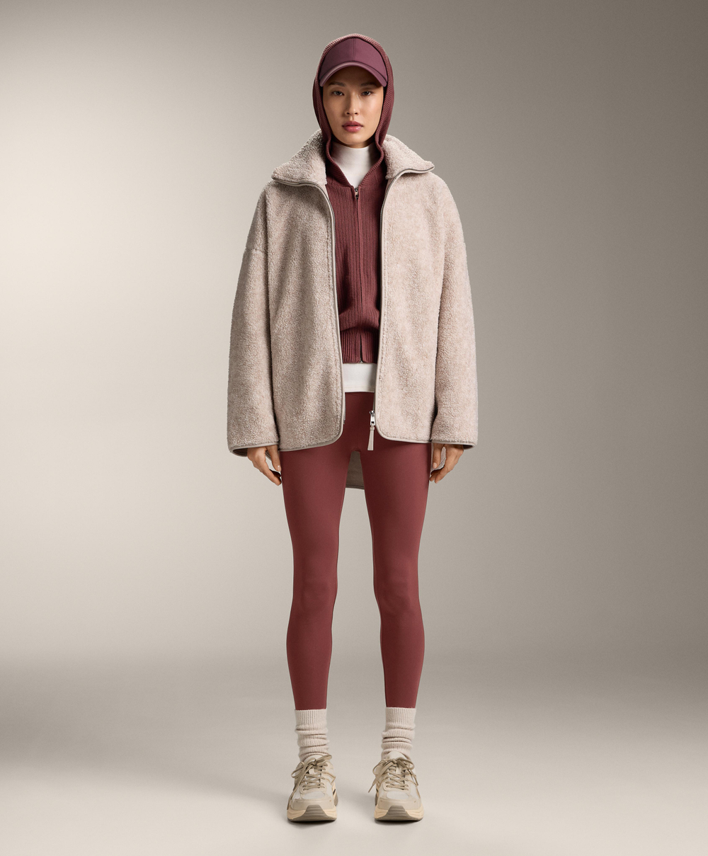 Oysho Вязаная куртка Rib с капюшоном, линялый махагон