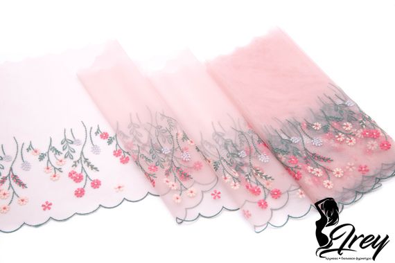 05-124 ОПТ Вышивка на неэл. сетке 22 см, лотос/коралл/зеленый/телесный (правая)