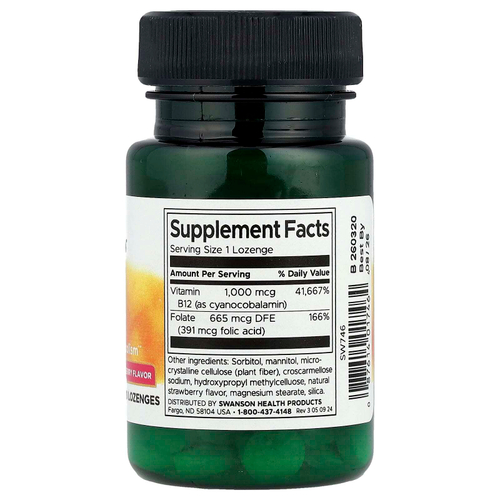Swanson, Витамин B12 с фолатом, клубника, 100 пастилок