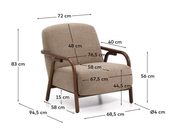 Кресло Sylo из серо-коричневого шенилла и ясеня с отделкой цвета орех