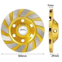 3шт,Чашка алмазная зачистная,100*22 мм/Шлифовальный круг/Круг зачистной,Диаметр отверстия 16 мм
