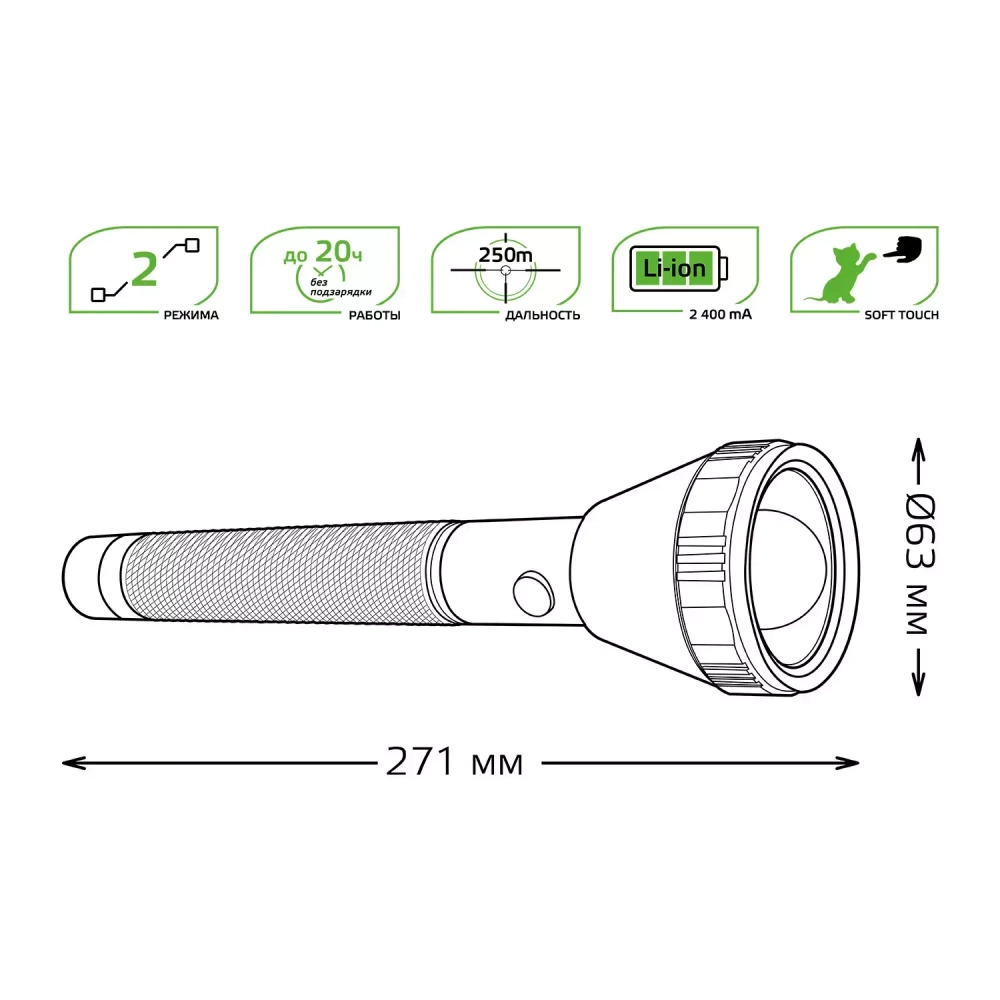 Фонарь Gauss LED ручной модель GFL201 5.5W 180lm Li-on 2400mAh