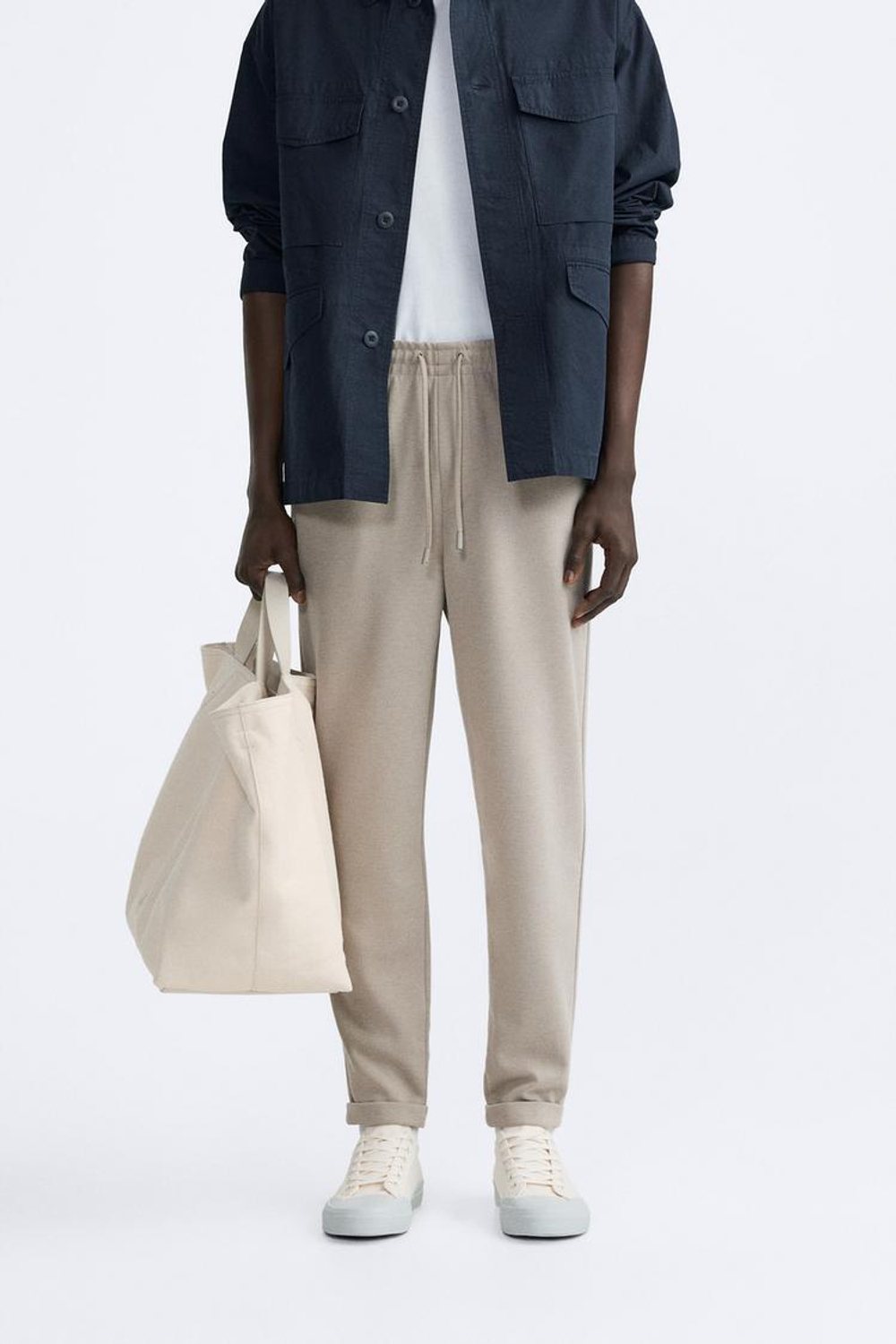 ZARA БРЮКИ EASY CARE С ПОЯСОМ НА ШНУРКЕ, СЕРО-КОРИЧНЕВЫЙ