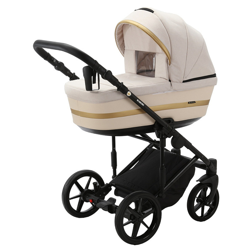 Детская коляска Adamex Rimini 2 в 1 RI17A LUX (СВ.БЕЖ+МОЛОЧН.КОЖА+ЗОЛОТО.ОТДЕЛКА)