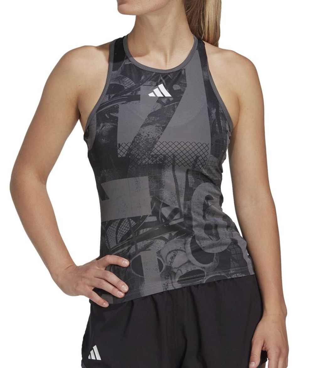 Женский топ теннисный Adidas Club Graphic Tank - grey five/black/carbon